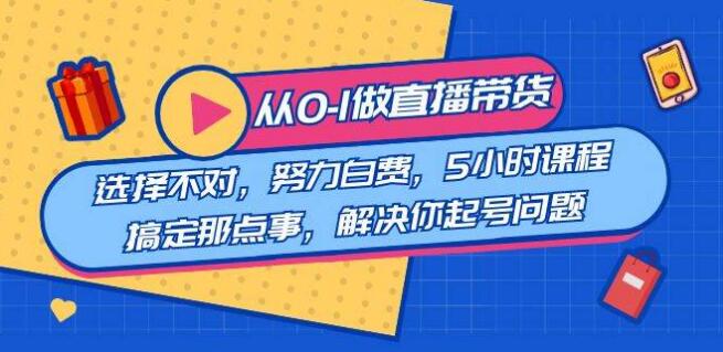 教您從0-1做直播帶貨：選擇不對，努力白費，5小時課程搞定那點事，解決你起號問題