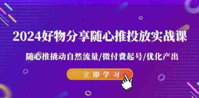 2024好物分享-隨心推投放實戰課 隨心推撬動自然流量/微付費起號/優化產出